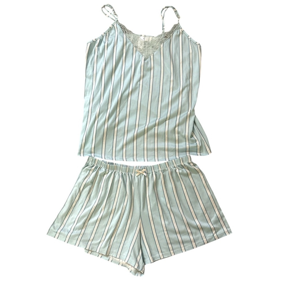 Flora Nikrooz Baby Blue Striped Pajama Set Size Medium